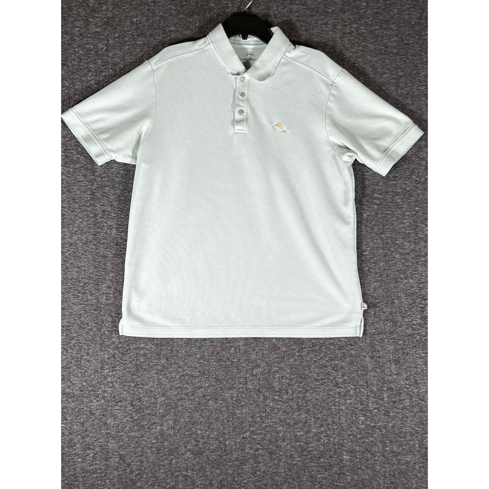 Tommy Bahama Mens Large Emfielder Polo Shirt Sea Glass Green Short Sleeve Marlin